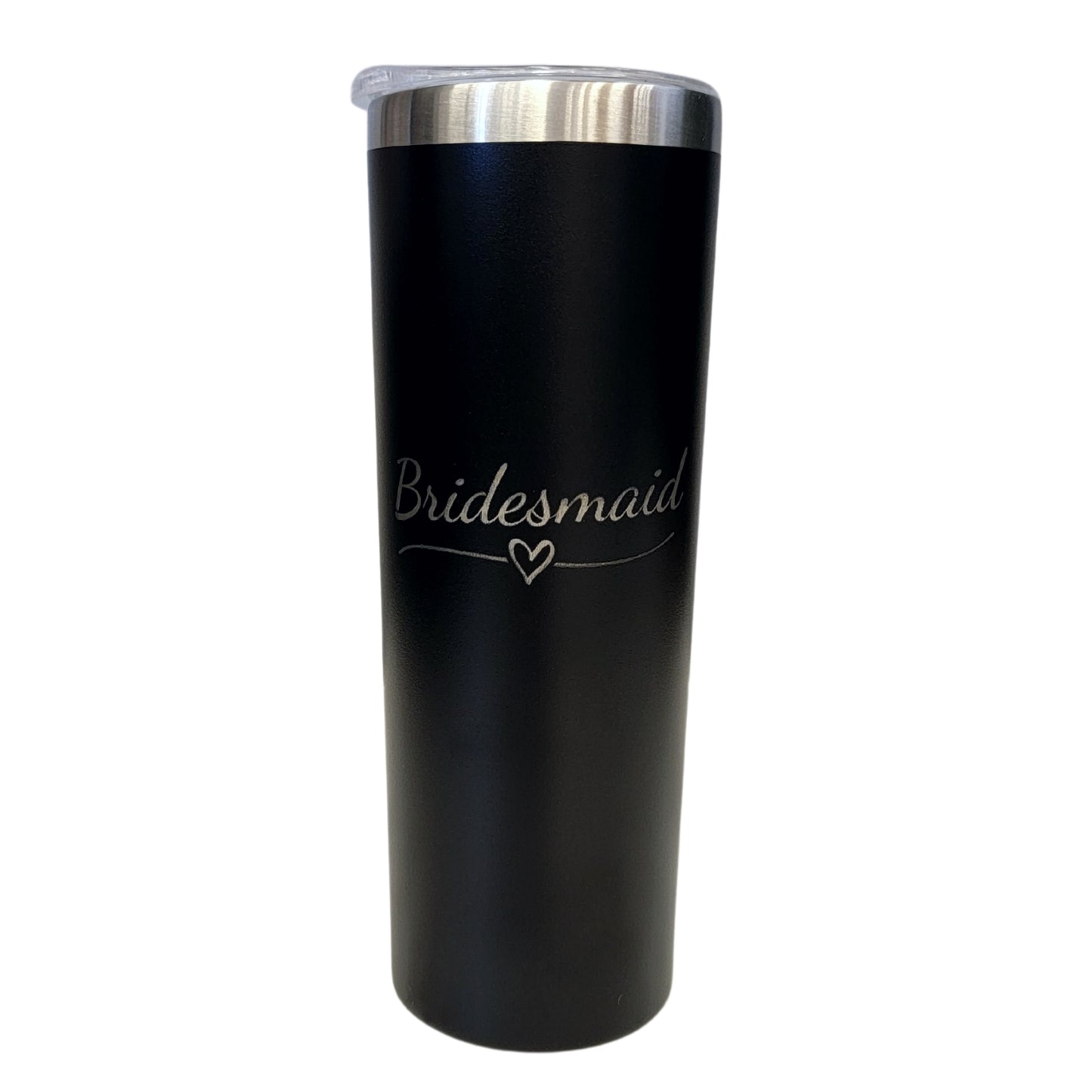 Bridesmaid with Heart Wedding Party Black 20oz Skinny Tumbler LA5042