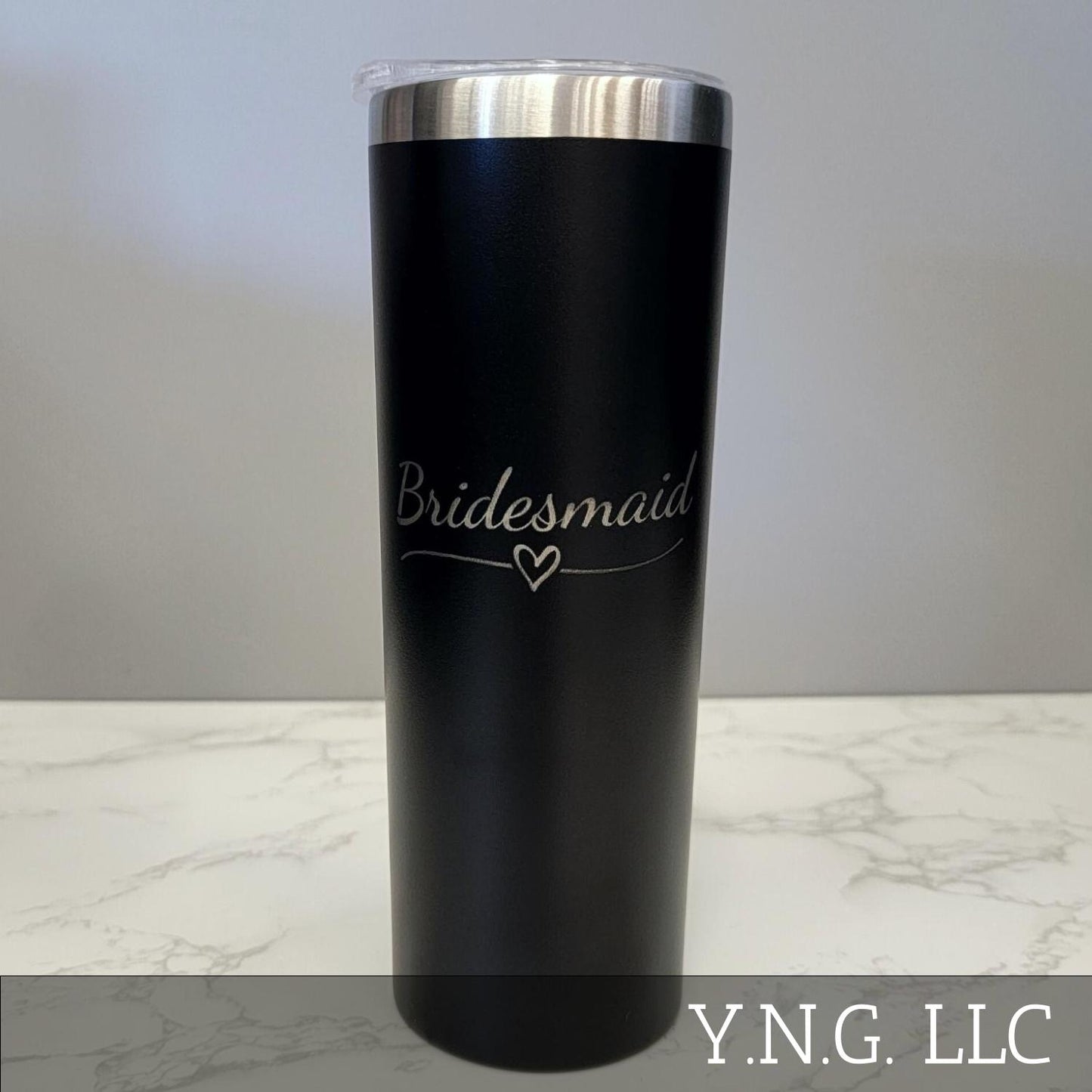 Bridesmaid with Heart Wedding Party Black 20oz Skinny Tumbler LA5042