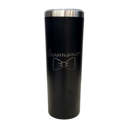 Groomsman with Bowtie Wedding Party Black 20oz Skinny Tumbler LA5043