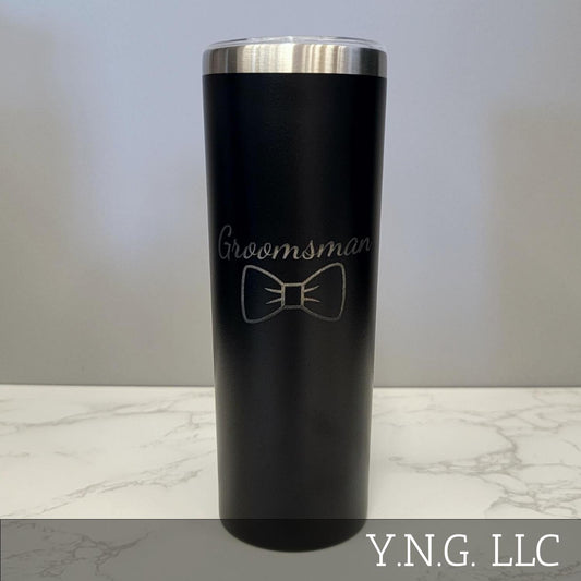 Groomsman with Bowtie Wedding Party Black 20oz Skinny Tumbler LA5043