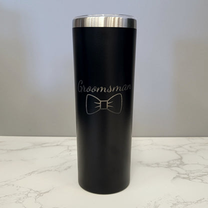 Groomsman with Bowtie Wedding Party Black 20oz Skinny Tumbler LA5043