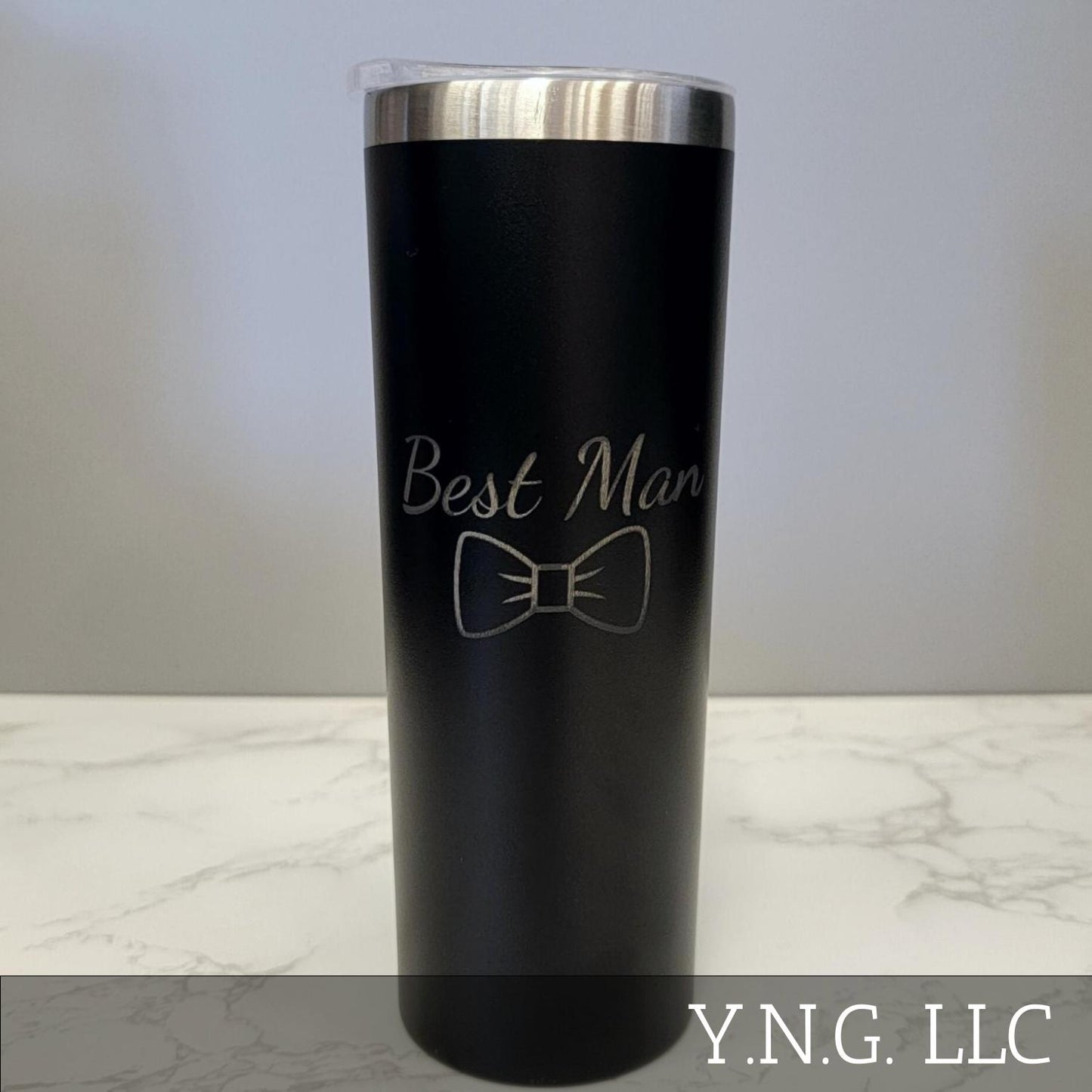 Best Man with Bowtie Wedding Party Black 20oz Skinny Tumbler LA5044