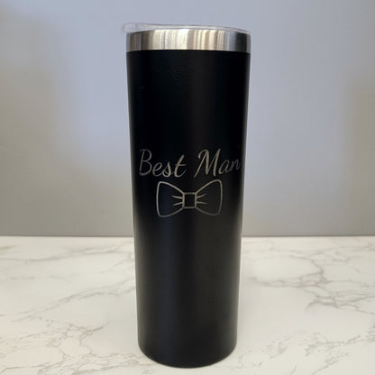 Best Man with Bowtie Wedding Party Black 20oz Skinny Tumbler LA5044