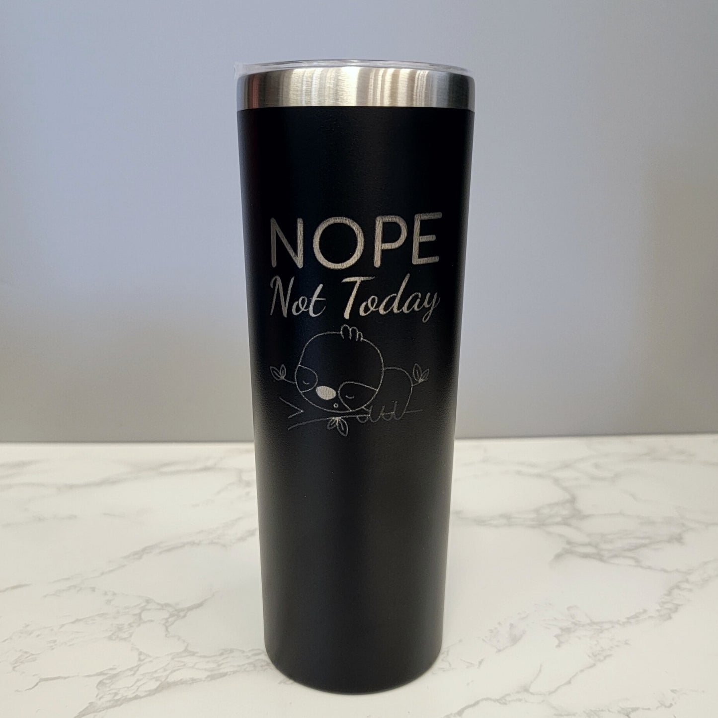 Nope Not Today with Sleeping Sloth Black 20oz Skinny Tumbler LA5049