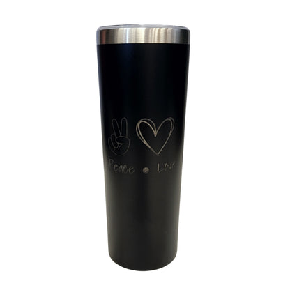 Peace Love Words with Sign and Heart Black 20oz Skinny Tumbler LA5050