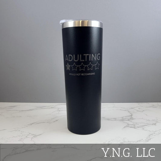 Adulting 1 Star Rating Black 20oz Skinny Tumbler LA5053