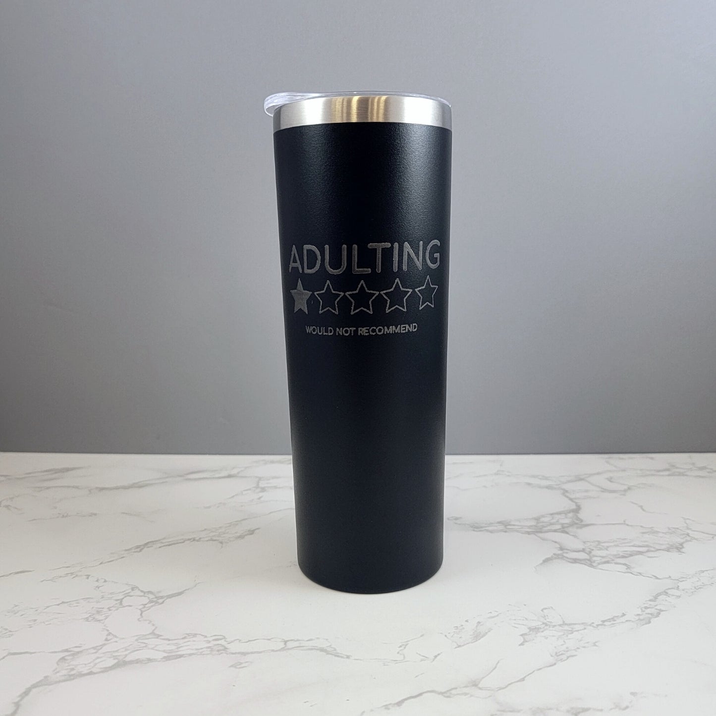 Adulting 1 Star Rating Black 20oz Skinny Tumbler LA5053