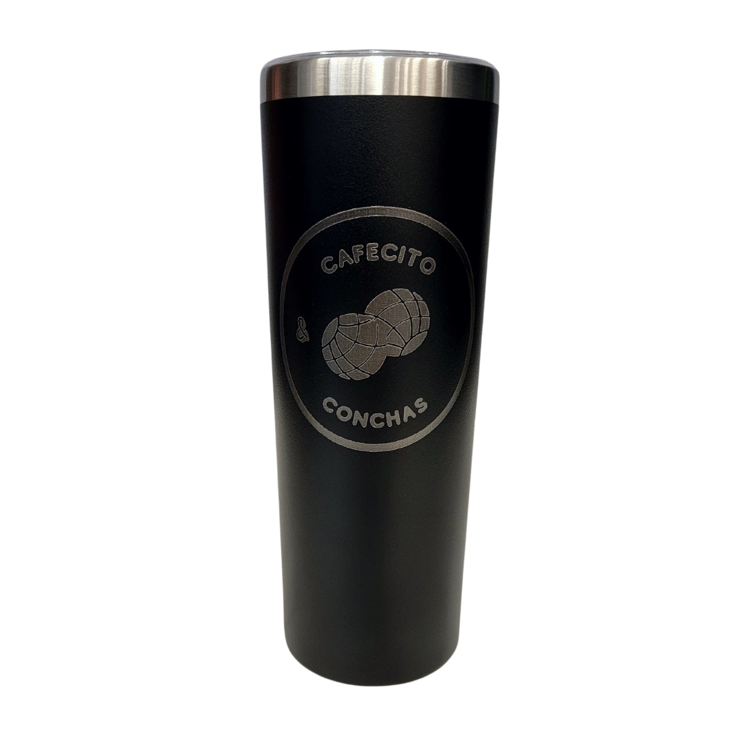 Cafecito and Conchas Design in Circle Black 20oz Skinny Tumbler LA5058