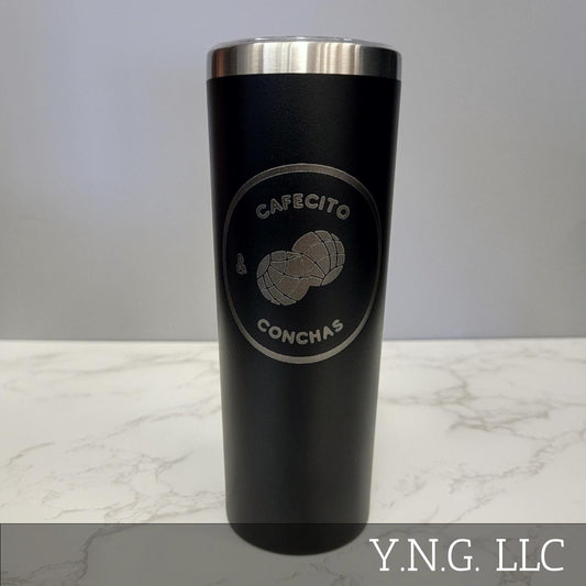 Cafecito and Conchas Design in Circle Black 20oz Skinny Tumbler LA5058