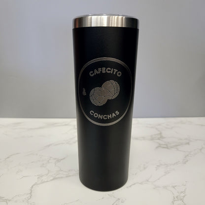 Cafecito and Conchas Design in Circle Black 20oz Skinny Tumbler LA5058