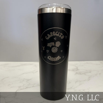 Cafecito and Chisme Concha Desserts Black 20oz Skinny Tumbler LA5059