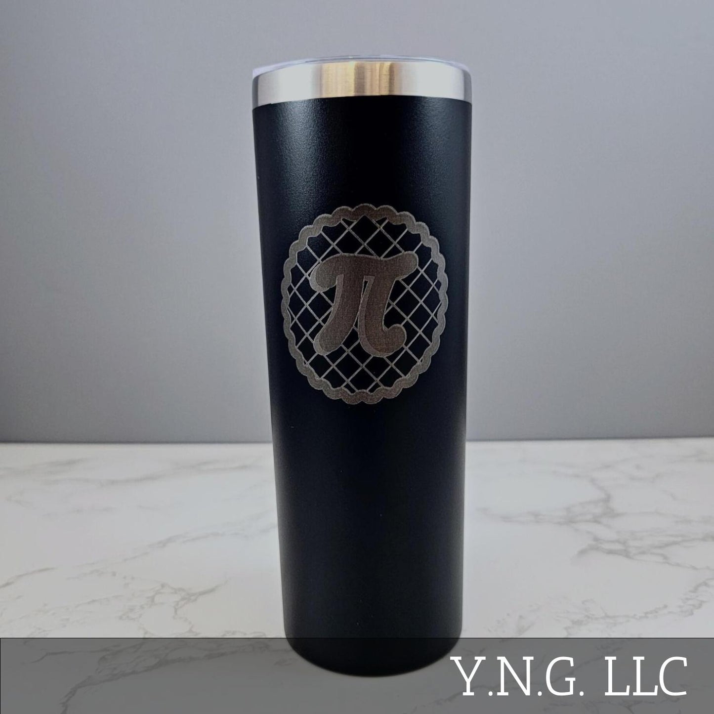 Pi Math Symbol on Baked Pie Black 20oz Skinny Tumbler LA5075