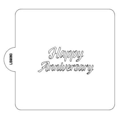 Happy Anniversary Italic Stencil for Cookies or Cakes USA Made LS9060