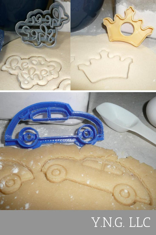 Cars Or Crowns Gender Reveal Baby Shower Set Of 3 Cookie Cutters USA PR1199