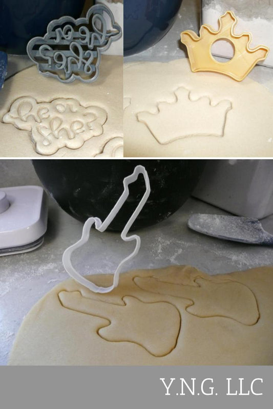 Guitars Or Glitter Gender Reveal Baby Shower Set Of 3 Cookie Cutters USA PR1205