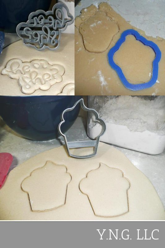 Cupcake Or Stud Muffin Gender Reveal Shower Set Of 3 Cookie Cutters USA PR1204