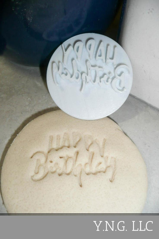 Happy Birthday Text Words Fun Script Font Cookie Stamp Embosser USA PR2821