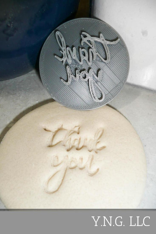 Thank You Text Words Fun Script Font Cookie Stamp Embosser USA PR2822