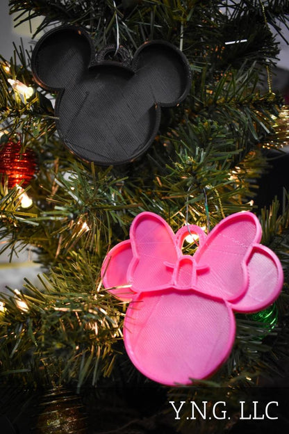 Mickey And Minnie Mouse Heads Ears Set Of 2 Ornaments Christmas Decor USA PR1120