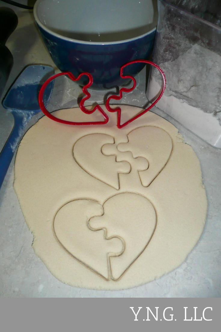 Heart Puzzle Pieces Love Valentines Wedding Set Of 2 Cookie Cutters USA PR3325