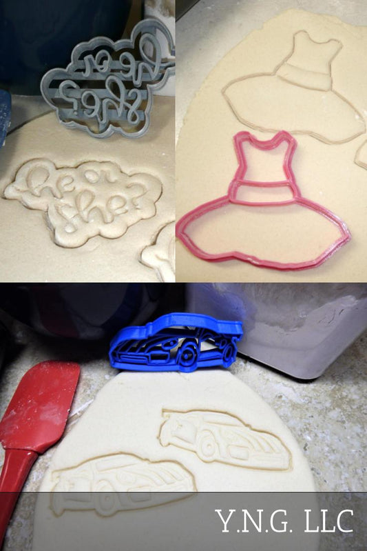 Racecars Or Ruffles Gender Reveal Baby Shower Set Of 3 Cookie Cutters USA PR1206