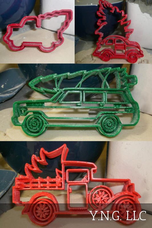 Christmas Tree Hauling Vehicles Holiday Set Of 4 Cookie Cutters USA PR1307