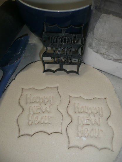 Happy New Year Text Words In Fancy Frame NYE Party Cookie Cutter USA PR3277