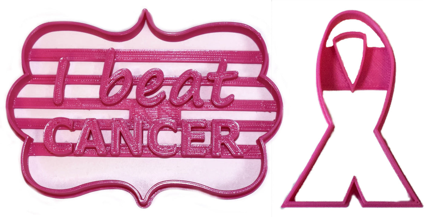 I Beat Cancer Celebration Party Ribbon Set Of 2 Cookie Cutters USA PR1006