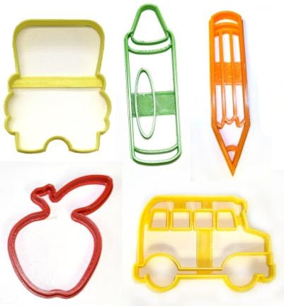 First Day Of School Bus Crayon Pencil Apple Set Of 5 Cookie Cutters USA PR1087