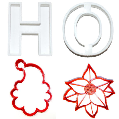 Ho Ho Ho Santa Poinsettia Christmas Holiday Set Of 4 Cookie Cutters USA PR1189