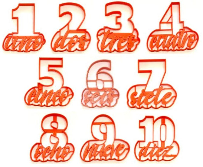 Spanish Number Numero 1 to 10 Set Of 10 Cookie Cutters USA PR1560