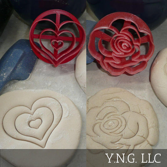 Love Theme Heart Rose Set Of 2 Concha Cutters Bread Stamp USA Made PR1632