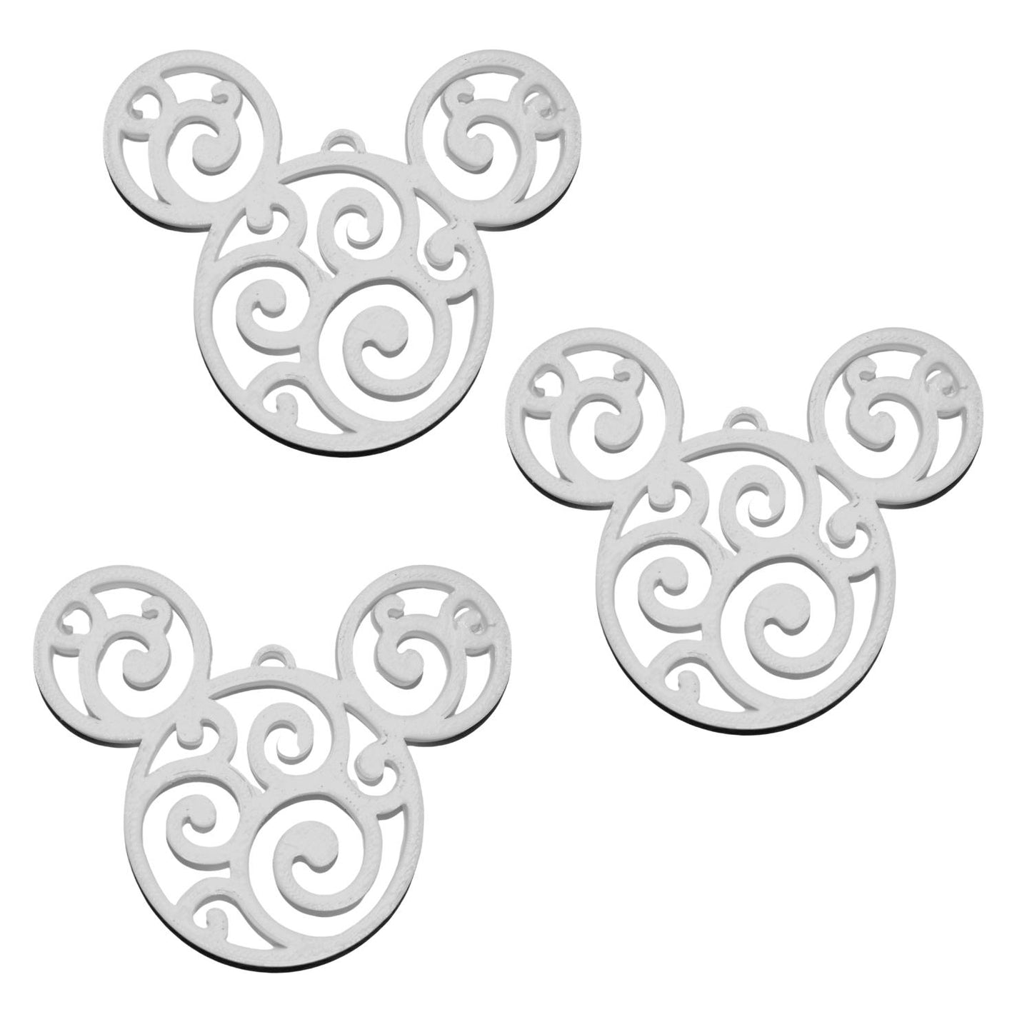 Mickey Head Swirl Design Christmas Ornaments Set Of 3 White Made In USA PR1656