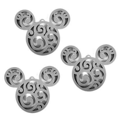 Mickey Head Swirl Design Christmas Ornaments Set Of 3 Gray Made In USA PR1657