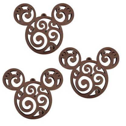 Mickey Head Swirl Design Christmas Ornaments Set Of 3 Brown Made In USA PR1659