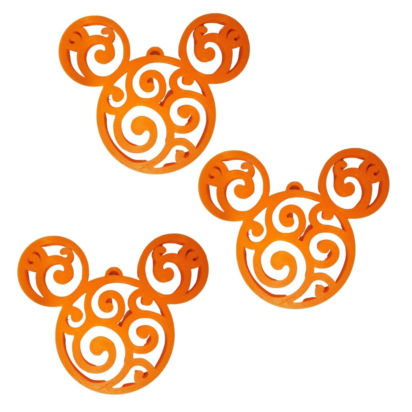 Mickey Head Swirl Design Christmas Ornaments Set Of 3 Orange Made In USA PR1661