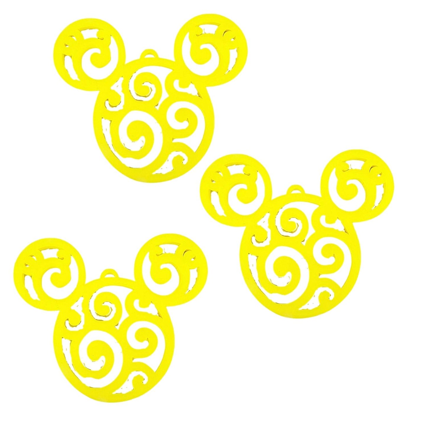 Mickey Head Swirl Design Christmas Ornaments Set Of 3 Yellow Made In USA PR1662