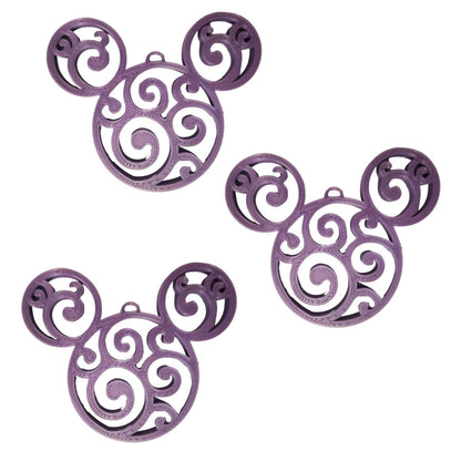 Mickey Head Swirl Design Christmas Ornaments Set Of 3 Purple Made In USA PR1665