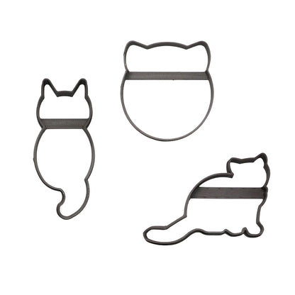 Cat Poses Kitty Face Sitting Laying Set Of 3 Cookie Cutters Made In USA PR1728
