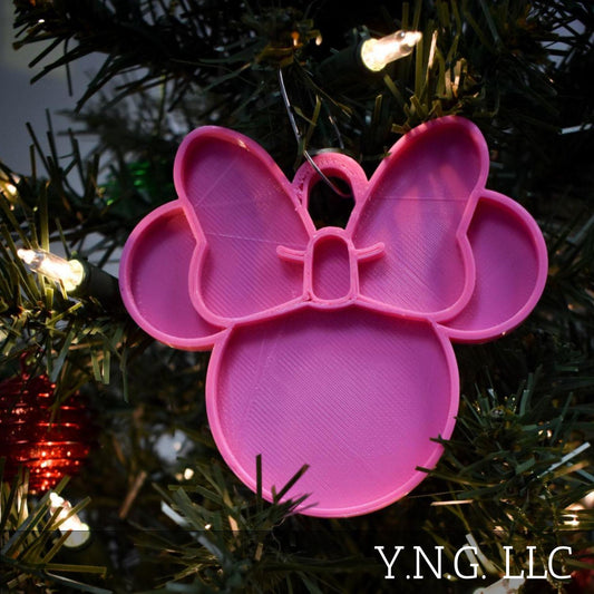 Minnie Mouse Face Ears Shape Pink Christmas Ornament Made in USA PR2233