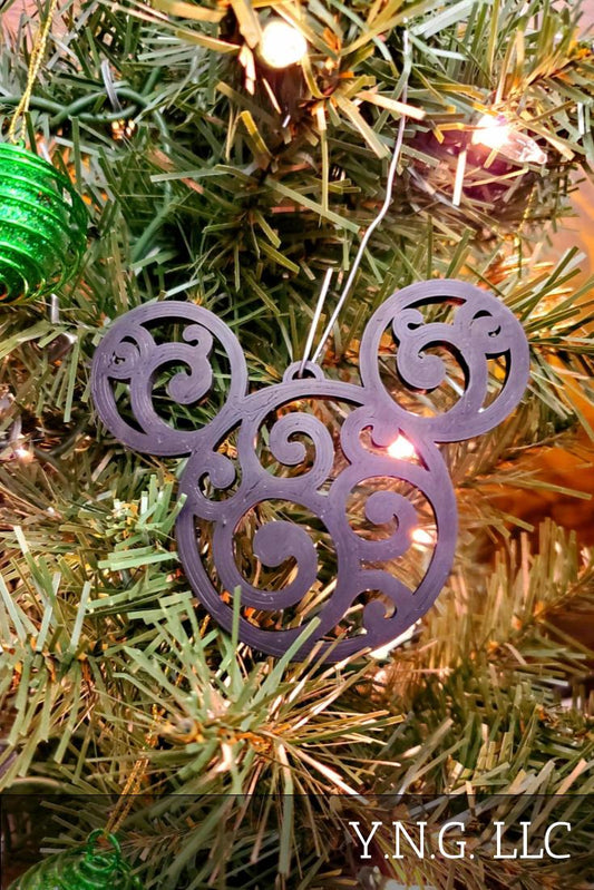 Mickey Head Swirl Design Christmas Ornaments Set Of 3 Black Made In USA PR1655