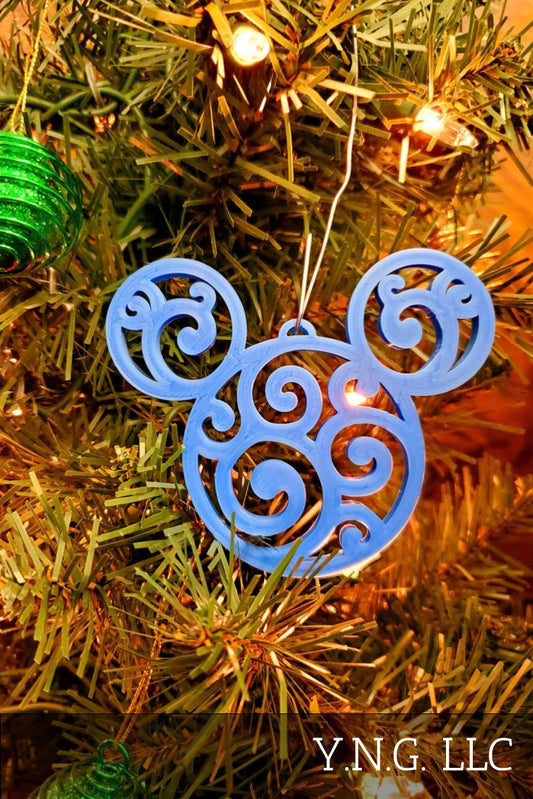 Mickey Head Swirl Design Christmas Ornaments Set Of 3 Blue Made In USA PR1664