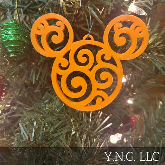 Mickey Head Swirl Design Christmas Ornaments Set Of 3 Orange Made In USA PR1661