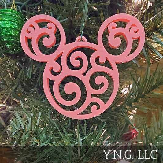Mickey Head Swirl Design Christmas Ornaments Set Of 3 Pink Made In USA PR1666