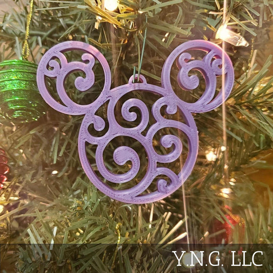 Mickey Head Swirl Design Christmas Ornaments Set Of 3 Purple Made In USA PR1665