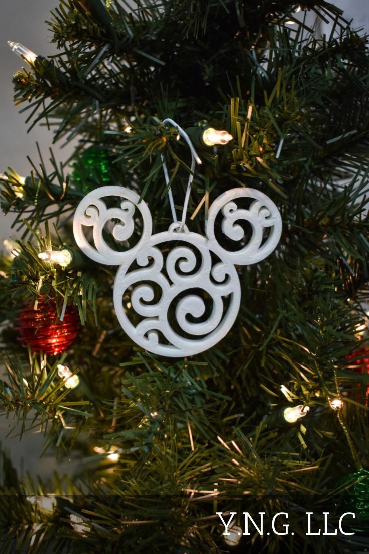 Mickey Head Swirl Design Christmas Ornaments Set Of 3 White Made In USA PR1656