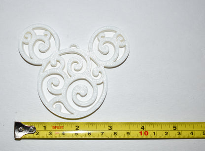 Mickey Head Swirl Design Christmas Ornaments Set Of 3 White Made In USA PR1656