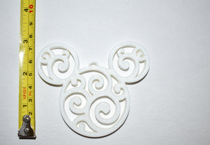 Mickey Head Swirl Design Christmas Ornaments Set Of 3 White Made In USA PR1656