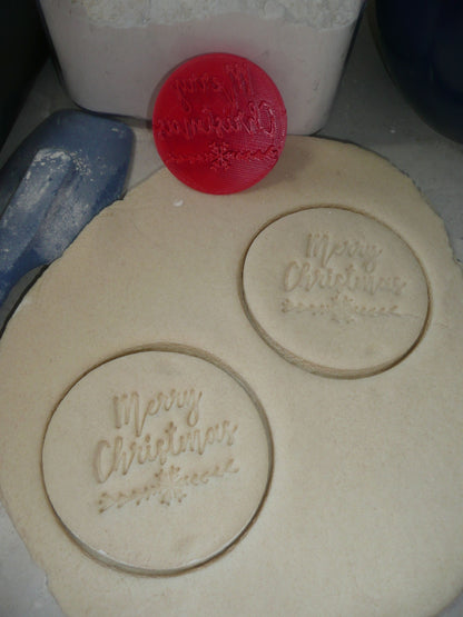 Merry Christmas Words Snowflake Script Font Cookie Stamp Embosser USA PR3997