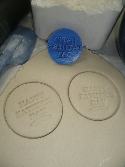 Happy Fathers Day Words Mustache Block Font Cookie Stamp Embosser USA PR4196